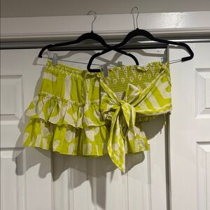 Lime Green Ruffle Skirt with Bow Crop top